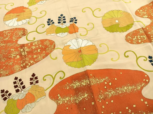 平和屋着物●銀座　志ま亀　振袖　花唐草文　金彩　たとう紙付き　正絹　逸品　AABH0498fy