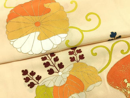 平和屋着物●銀座　志ま亀　振袖　花唐草文　金彩　たとう紙付き　正絹　逸品　AABH0498fy