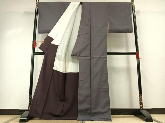 平和屋着物●上質な紬　色無地　煤色　正絹　逸品　AABH0500fy