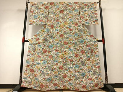 平和屋着物●上質な小紋　型染め　草花文　正絹　逸品　AABH0503fy