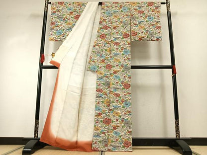 平和屋着物●上質な小紋　型染め　草花文　正絹　逸品　AABH0503fy