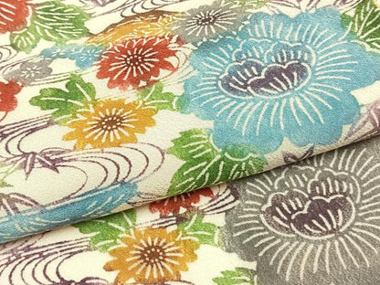 平和屋着物●上質な小紋　型染め　草花文　正絹　逸品　AABH0503fy
