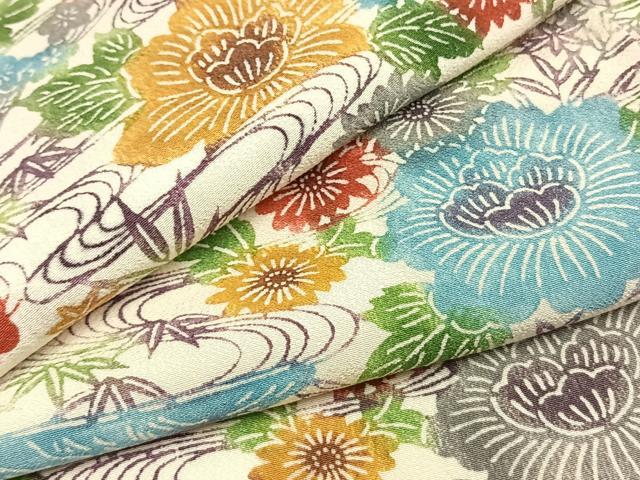 平和屋着物●上質な小紋　型染め　草花文　正絹　逸品　AABH0503fy