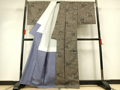 平和屋着物●本場大島紬　カタス9マルキ　枝花文　正絹　逸品　AABH0508fy