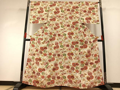 平和屋着物●上質な小紋　紅型　花唐草文　正絹　逸品　AABH0510fy