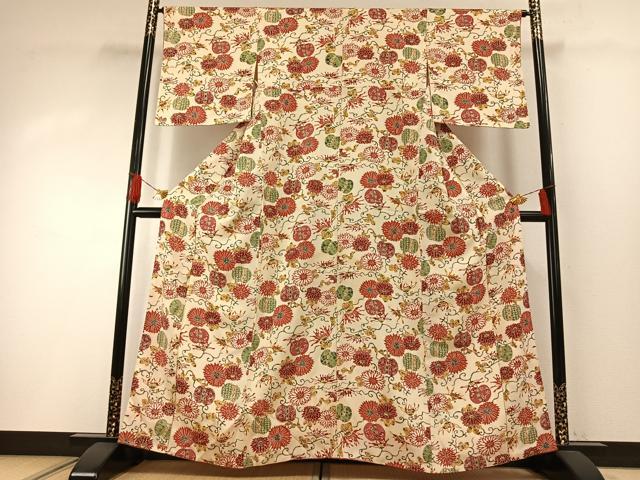 平和屋着物●上質な小紋　紅型　花唐草文　正絹　逸品　AABH0510fy