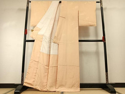 平和屋着物●上質な色無地　草花地紋　肌色　正絹　逸品　AABH0511fy