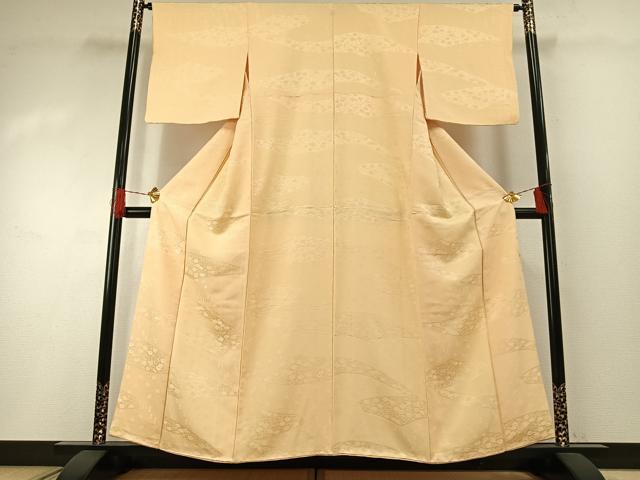 平和屋着物●上質な色無地　草花地紋　蜂蜜色　正絹　逸品　AABH0514fy