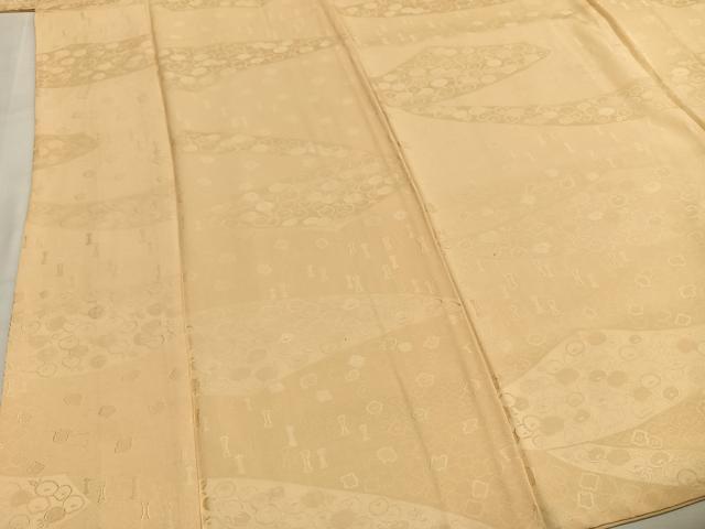 平和屋着物●上質な色無地　草花地紋　蜂蜜色　正絹　逸品　AABH0514fy