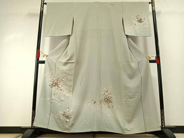 平和屋着物●訪問着　友禅　草花文　暈し染め　金彩　正絹　逸品　AABH0519fy