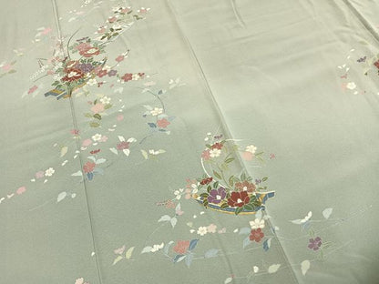 平和屋着物●訪問着　友禅　草花文　暈し染め　金彩　正絹　逸品　AABH0519fy