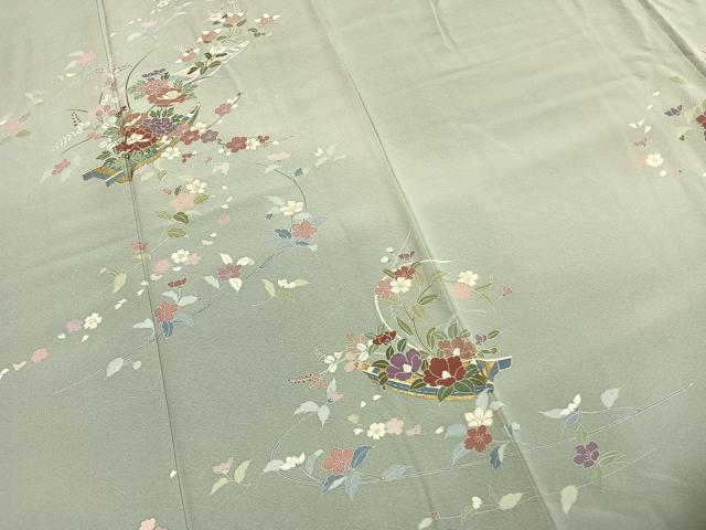 平和屋着物●訪問着　友禅　草花文　暈し染め　金彩　正絹　逸品　AABH0519fy