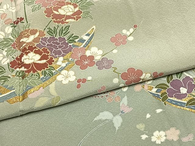 平和屋着物●訪問着　友禅　草花文　暈し染め　金彩　正絹　逸品　AABH0519fy