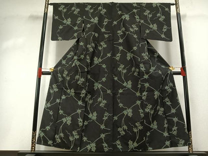 平和屋着物●本場大島紬　一元7マルキ　総絣　蔦の葉文　黒地　正絹　逸品　AABH0520fy