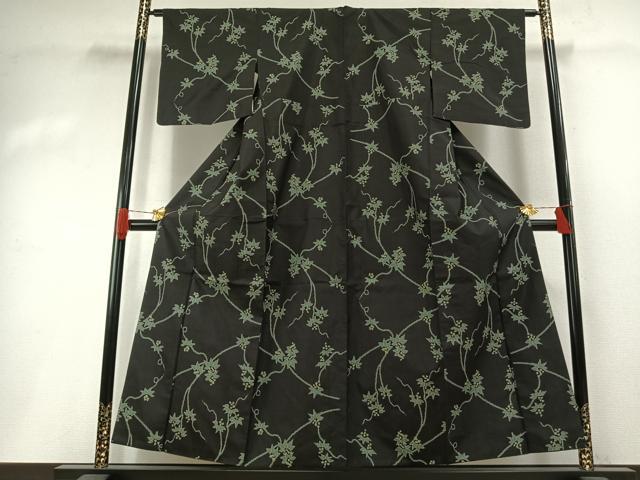 平和屋着物●本場大島紬　一元7マルキ　総絣　蔦の葉文　黒地　正絹　逸品　AABH0520fy