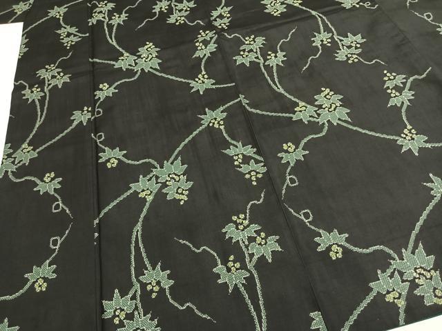 平和屋着物●本場大島紬　一元7マルキ　総絣　蔦の葉文　黒地　正絹　逸品　AABH0520fy