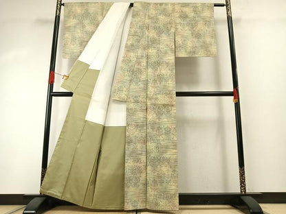 平和屋着物●結城紬　100亀甲　吉祥花文　証紙付き　正絹　逸品　AABH0524fy