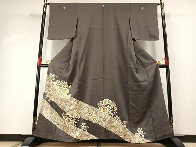 平和屋着物●豪華色留袖　駒刺繍　草花文　金彩　正絹　逸品　AABH0528fy