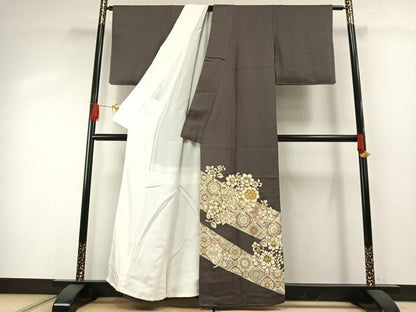 平和屋着物●豪華色留袖　駒刺繍　草花文　金彩　正絹　逸品　AABH0528fy
