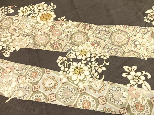 平和屋着物●豪華色留袖　駒刺繍　草花文　金彩　正絹　逸品　AABH0528fy