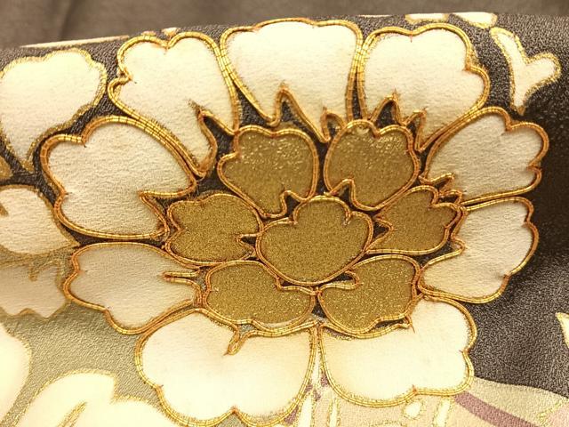 平和屋着物●豪華色留袖　駒刺繍　草花文　金彩　正絹　逸品　AABH0528fy