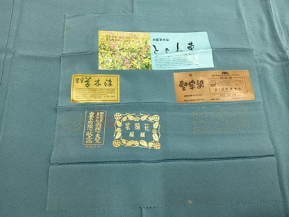 平和屋着物●上質な色無地　本藍草木染　堅牢染　紫陽花縮緬　白群色　丹後ちりめん　反端付き　正絹　逸品　AABH0530fy