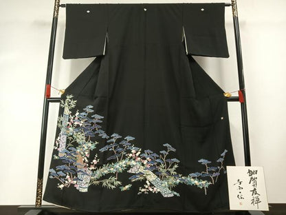 平和屋着物●本加賀友禅作家　染元千紅代表　寺西一紘　黒留袖　松竹梅　色紙付き　正絹　逸品　AABH0538fy