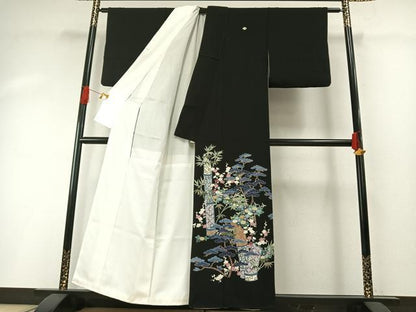 平和屋着物●本加賀友禅作家　染元千紅代表　寺西一紘　黒留袖　松竹梅　色紙付き　正絹　逸品　AABH0538fy