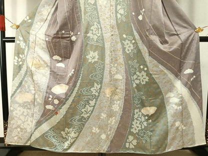 平和屋着物●訪問着　絞り　刺繍　地紙草花文　金糸　金彩　正絹　逸品　AABH0544fy