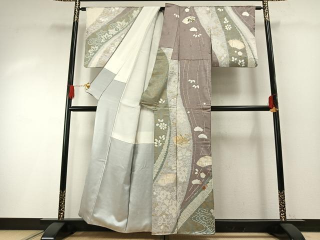 平和屋着物●訪問着　絞り　刺繍　地紙草花文　金糸　金彩　正絹　逸品　AABH0544fy