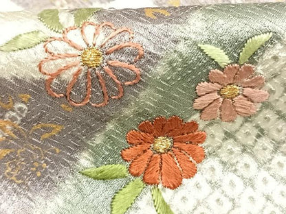 平和屋着物●訪問着　絞り　刺繍　地紙草花文　金糸　金彩　正絹　逸品　AABH0544fy