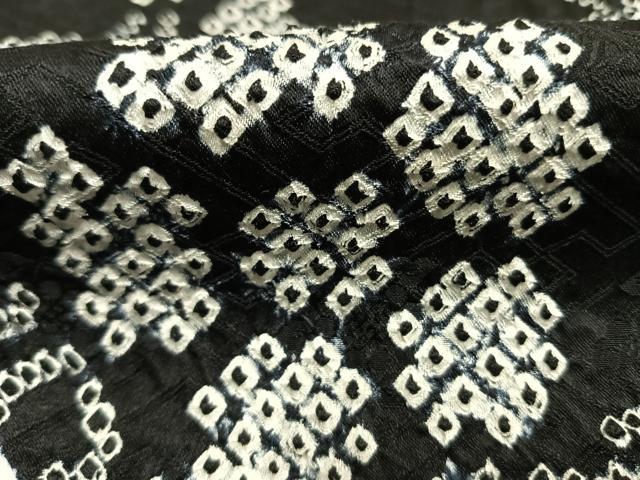 平和屋着物●訪問着　総絞り　草花文　黒地　正絹　逸品　AABH0548fy