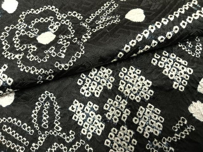 平和屋着物●訪問着　総絞り　草花文　黒地　正絹　逸品　AABH0548fy