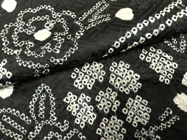 平和屋着物●訪問着　総絞り　草花文　黒地　正絹　逸品　AABH0548fy