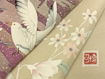 平和屋着物●中島博司　訪問着　花鳥文　正絹　逸品　AABH0549fy