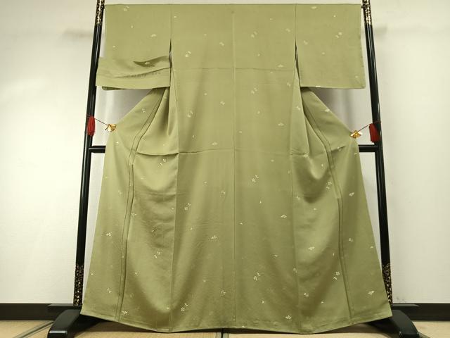 平和屋着物●上質な小紋　天蚕糸縫取　舞花文　反端付き　正絹　逸品　未使用　AABH0551fy