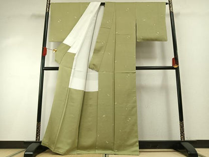 平和屋着物●上質な小紋　天蚕糸縫取　舞花文　反端付き　正絹　逸品　未使用　AABH0551fy