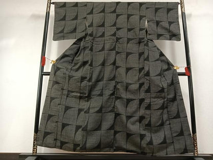 平和屋着物●上質な紬　幾何学文様　正絹　逸品　AABH0558fy