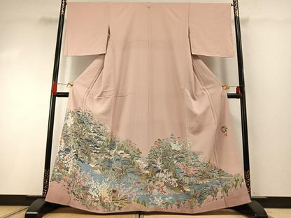 平和屋着物●豪華色留袖　友禅　作家物　風景花文　暈し染め　正絹　逸品　AABH0563fy