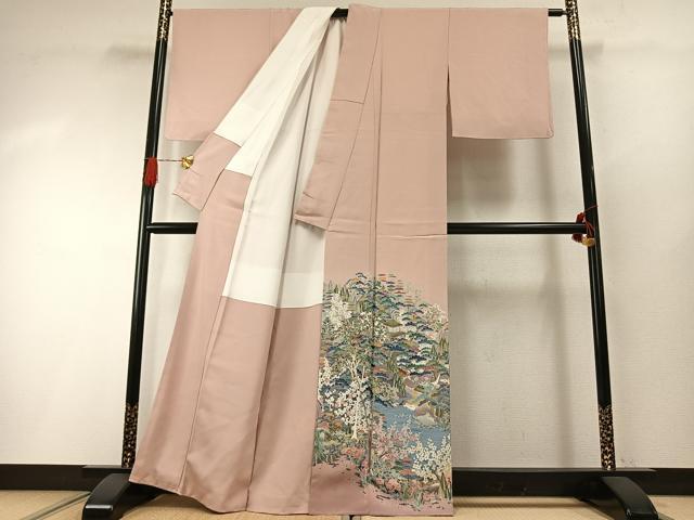 平和屋着物●豪華色留袖　友禅　作家物　風景花文　暈し染め　正絹　逸品　AABH0563fy