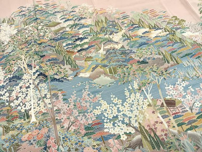 平和屋着物●豪華色留袖　友禅　作家物　風景花文　暈し染め　正絹　逸品　AABH0563fy