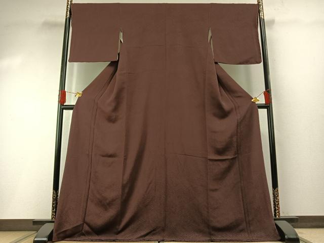 平和屋着物●上質な色無地　紗綾形地紋　黒鳶色　ロング丈　正絹　逸品　未使用　AABH0565fy