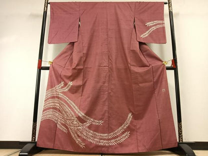 平和屋着物●鎌倉友禅　坂井教人　日本工芸会正会員　訪問着　紬地　枝葉文　正絹　逸品　AABH0566fy