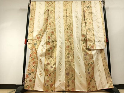 平和屋着物●豪華振袖　駒刺繍　草花間道　金彩　正絹　逸品　AABH0568fy