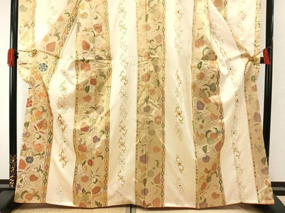 平和屋着物●豪華振袖　駒刺繍　草花間道　金彩　正絹　逸品　AABH0568fy