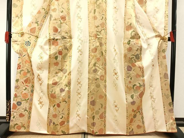 平和屋着物●豪華振袖　駒刺繍　草花間道　金彩　正絹　逸品　AABH0568fy