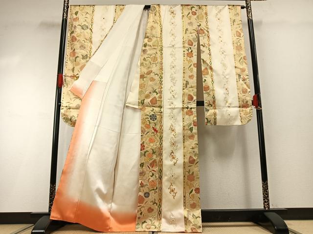平和屋着物●豪華振袖　駒刺繍　草花間道　金彩　正絹　逸品　AABH0568fy