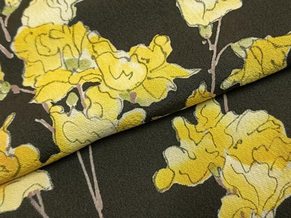 平和屋着物●訪問着　手描き　枝花文　黒地　正絹　逸品　AABH0570fy