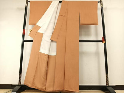 平和屋着物●上質な色無地　樹林地紋　小麦色　正絹　逸品　AABH0571fy