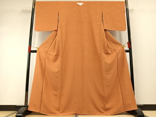 平和屋着物●上質な色無地　菱地紋　黄茶色　正絹　逸品　未使用　AABH0572fy